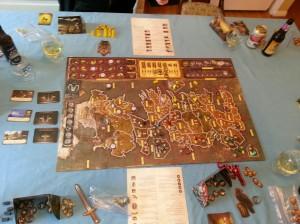 A shot of the board with action tokens down.